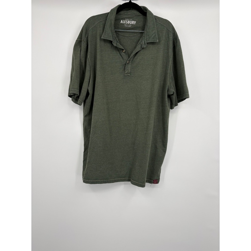 ALESBURY Men's Green Garment Dyed Short Sleeve Polo Shirt Extra Large